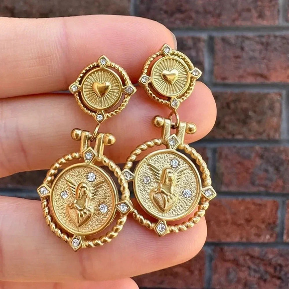 Angel Wing 18K Gold Plated Stainless Steel Waterproof Earrings - Picture 11 of 14